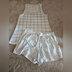 Eddie Bauer Pajama Set, Size Small, Blue Floral And Checker